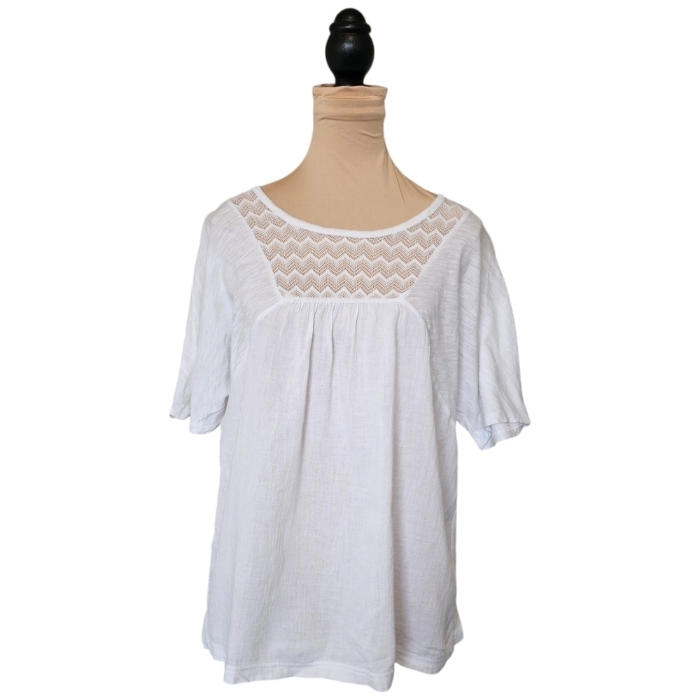 Madewell White Tee Shirt With Lace Neckline Sz M